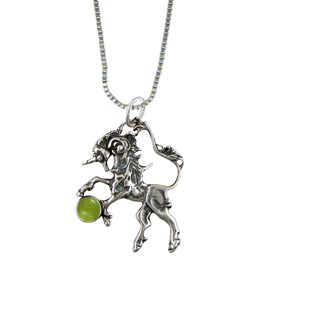 Sterling Silver Peridot Little Unicorn Pendant